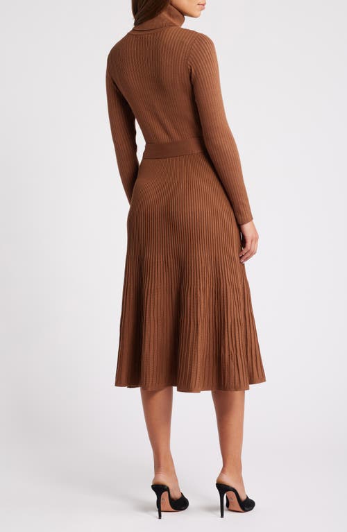 Julia Jordan Turtleneck Long Sleeve Rib Midi Sweater Dress In Caramel