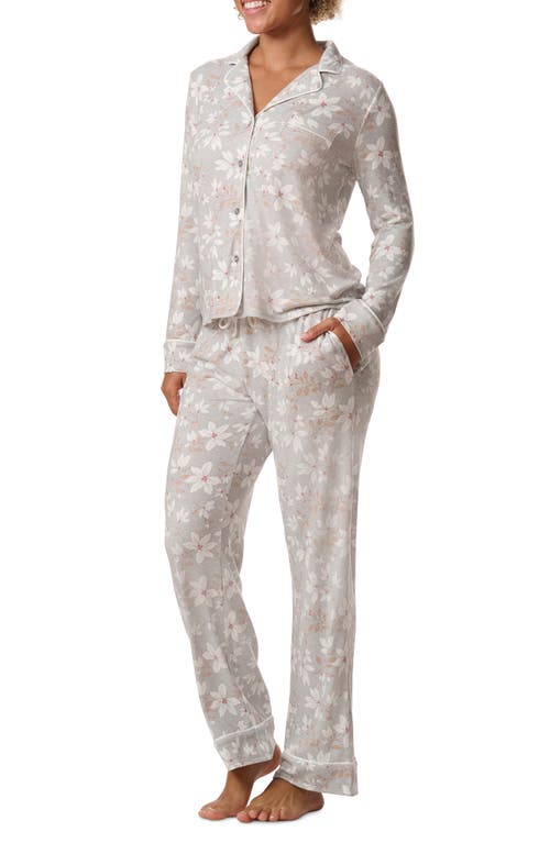 Splendid Plaid Long Sleeve Knit Pajamas In Berry Frost Floral
