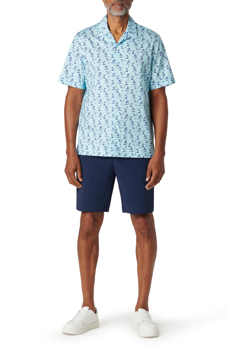 Bugatchi Cole Palm Tree Print Short Sleeve Button-Up Camp Shirt, Alternate, color, 