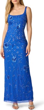 Adrianna Papell Beaded Mesh Column Gown