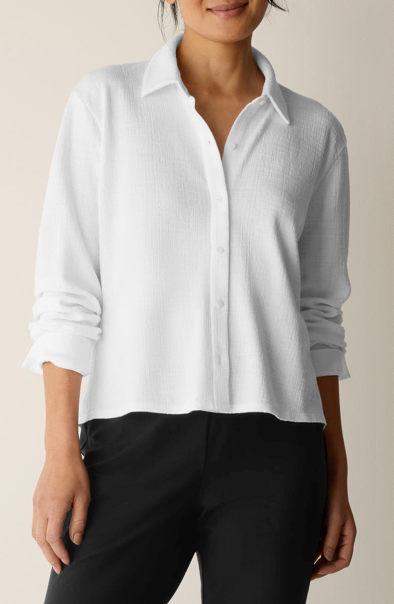Eileen Fisher Classic Collar Crop Button-Up Shirt, Main, color, White