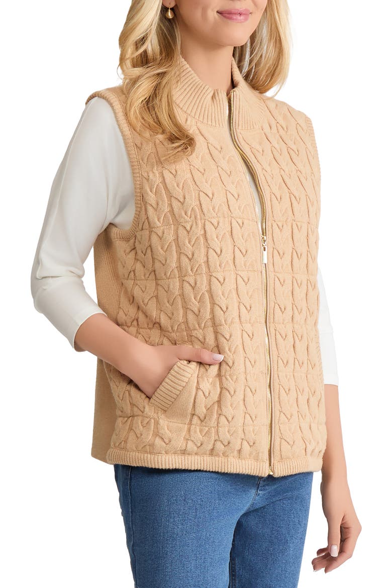 Zip Front Cable Sweater Vest, Alternate, color, CAFE AU LAIT