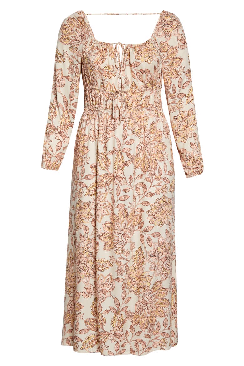 Emery Floral Long Sleeve Midi Dress, Alternate, color, SAND FLORAL