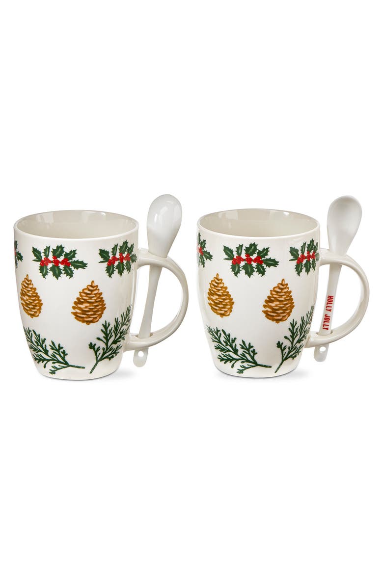 Pine Cone Sprig Mug with Spoon - 12oz Bone China Drinkware, Main, color, Multicolored