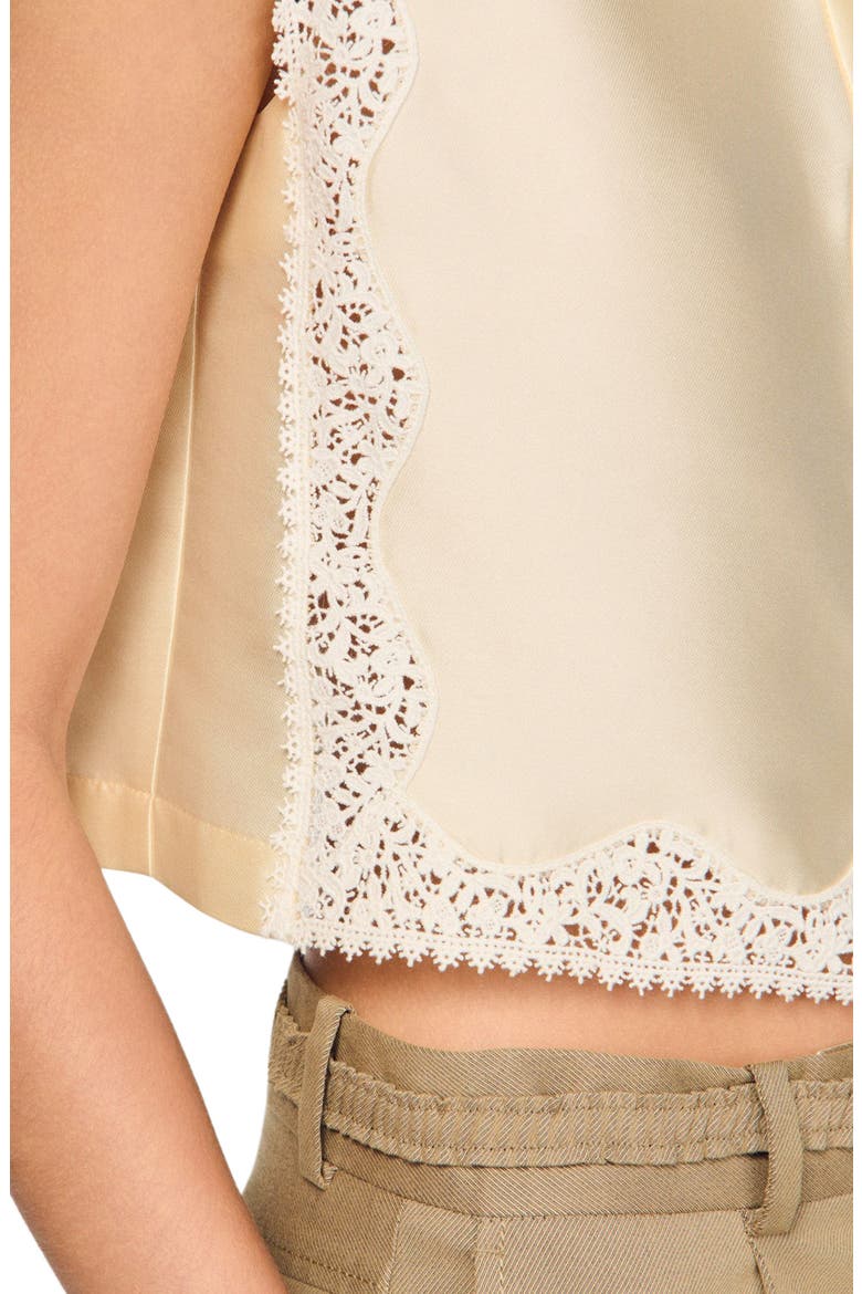 Cropped shirt with lace detail, Alternate, color, Ecru