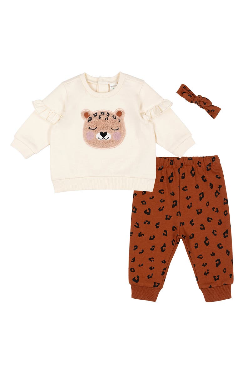 PL Baby by Petit Lem Ruffle Sweatshirt & Joggers Set, Main, color, Cheetah