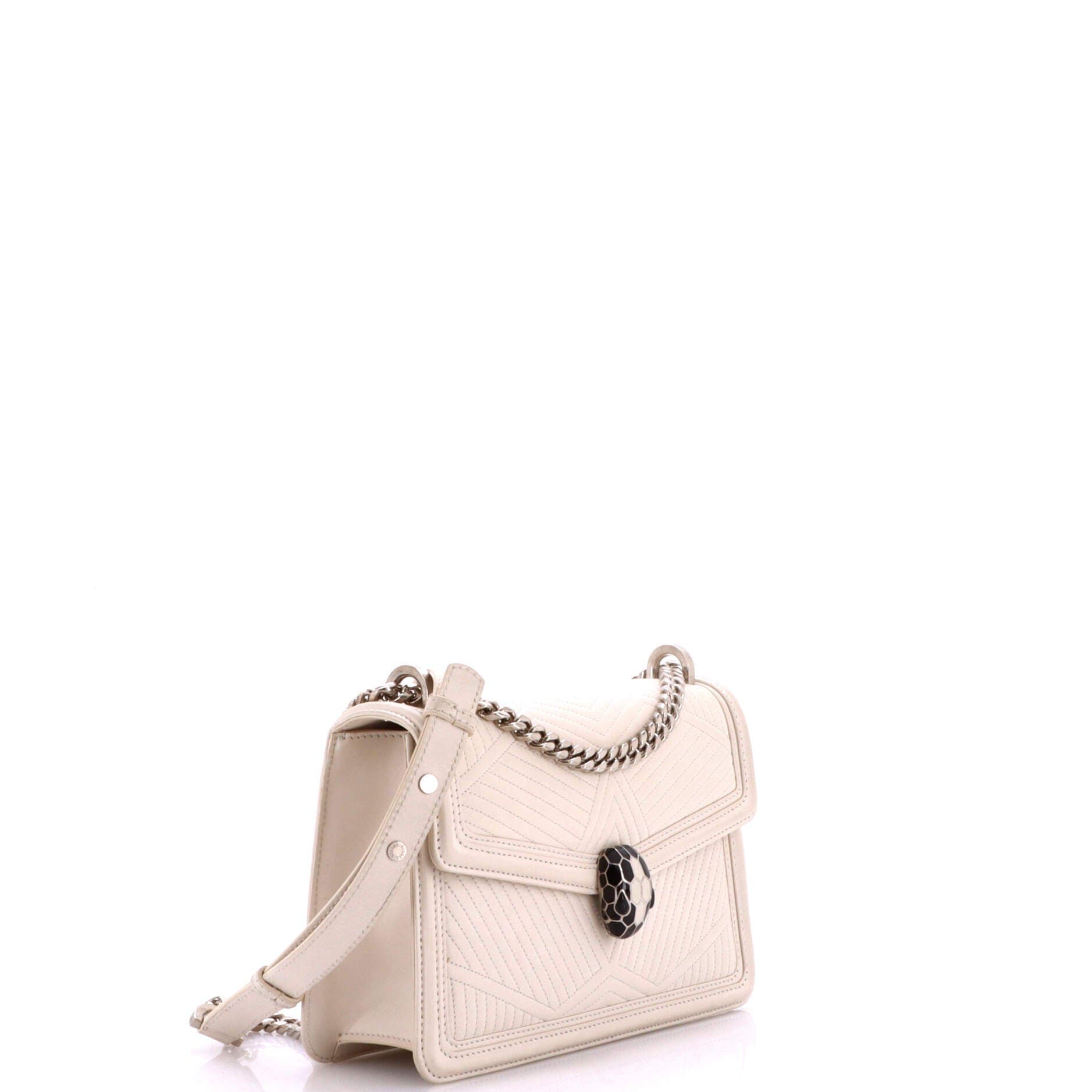 Serpenti Forever Shoulder Bag Quilted Leather Small, Alternate, color, White