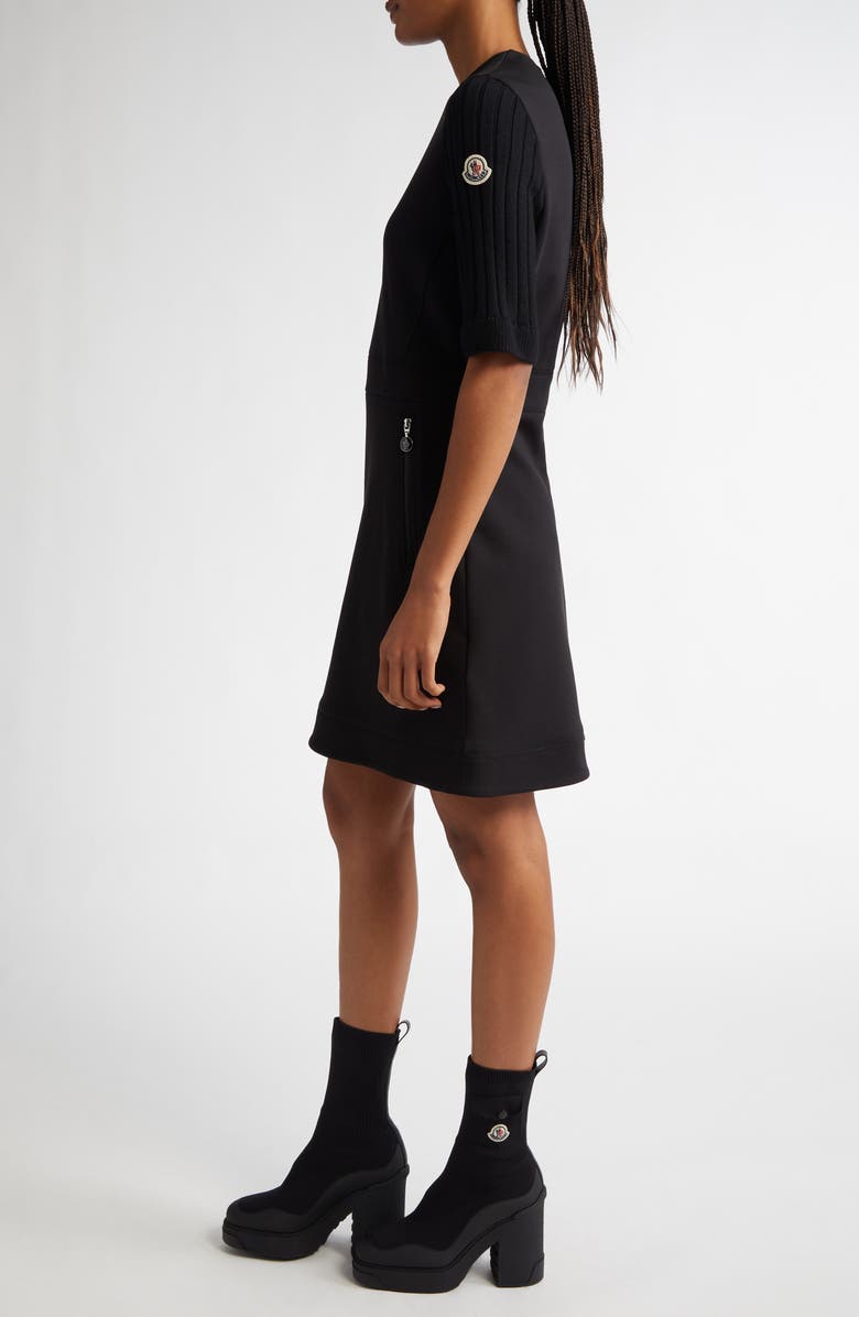 Moncler Mixed Media Fit & Flare Minidress, Alternate, color, 