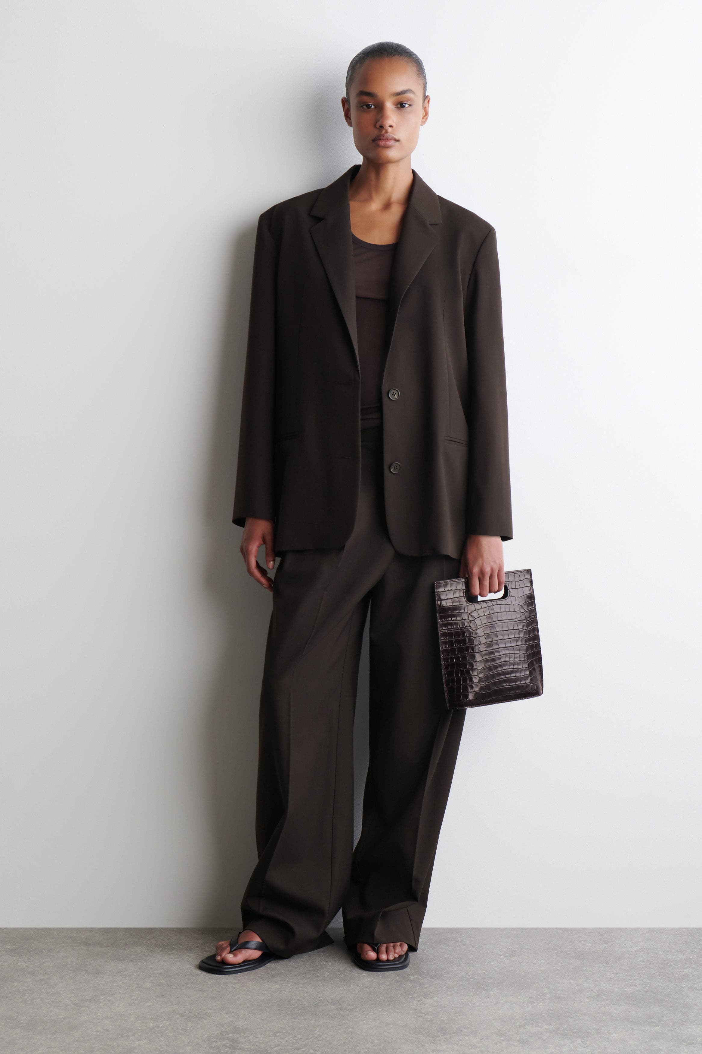 COS Folio Mini Bag - Croc-Effect Leather, Alternate, color, Brown