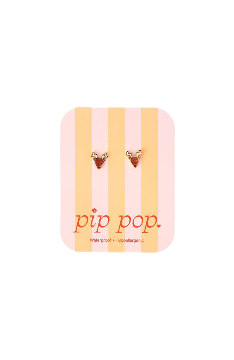 Pip Pop Reindeer Stud Earrings, Alternate, color, Brown
