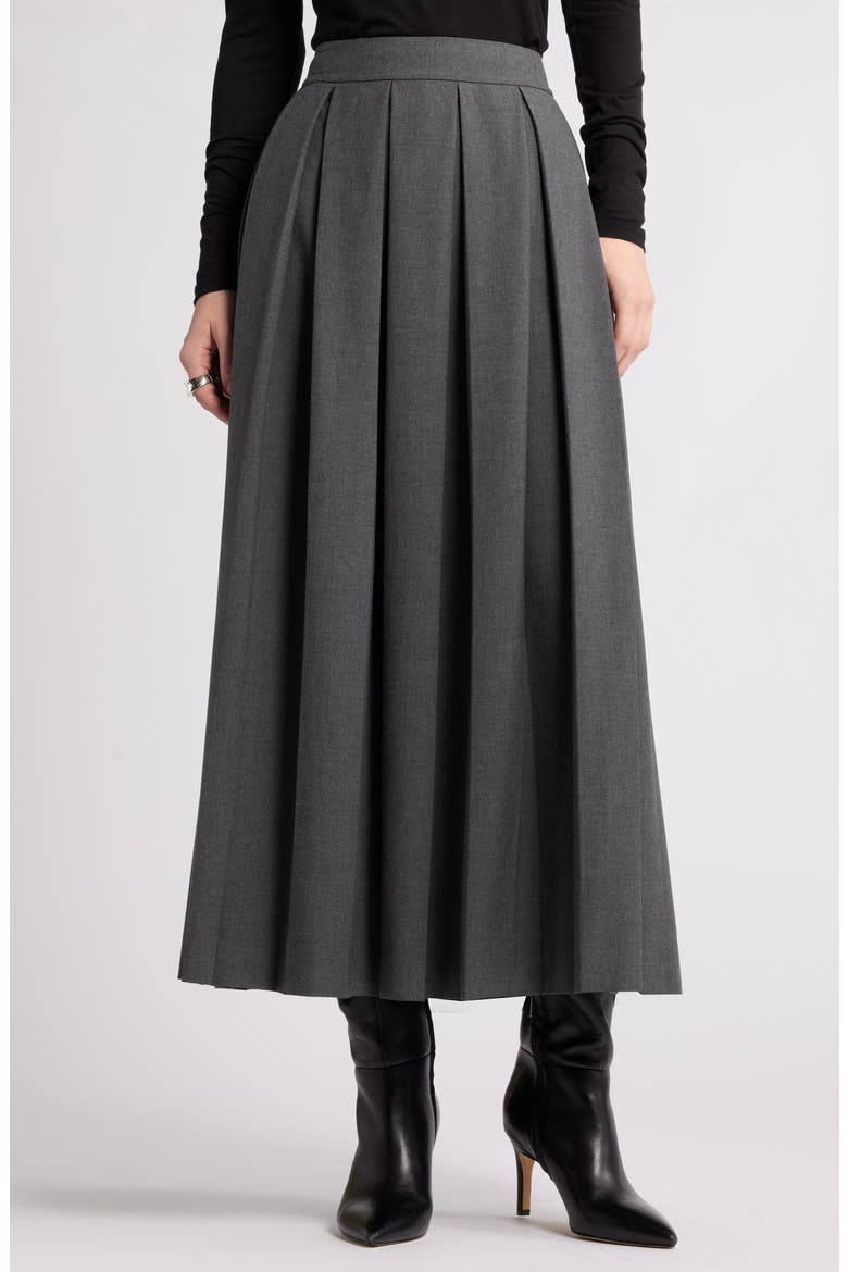 Pleated Midi Skirt, Main, color, GREY DARK HEATHER