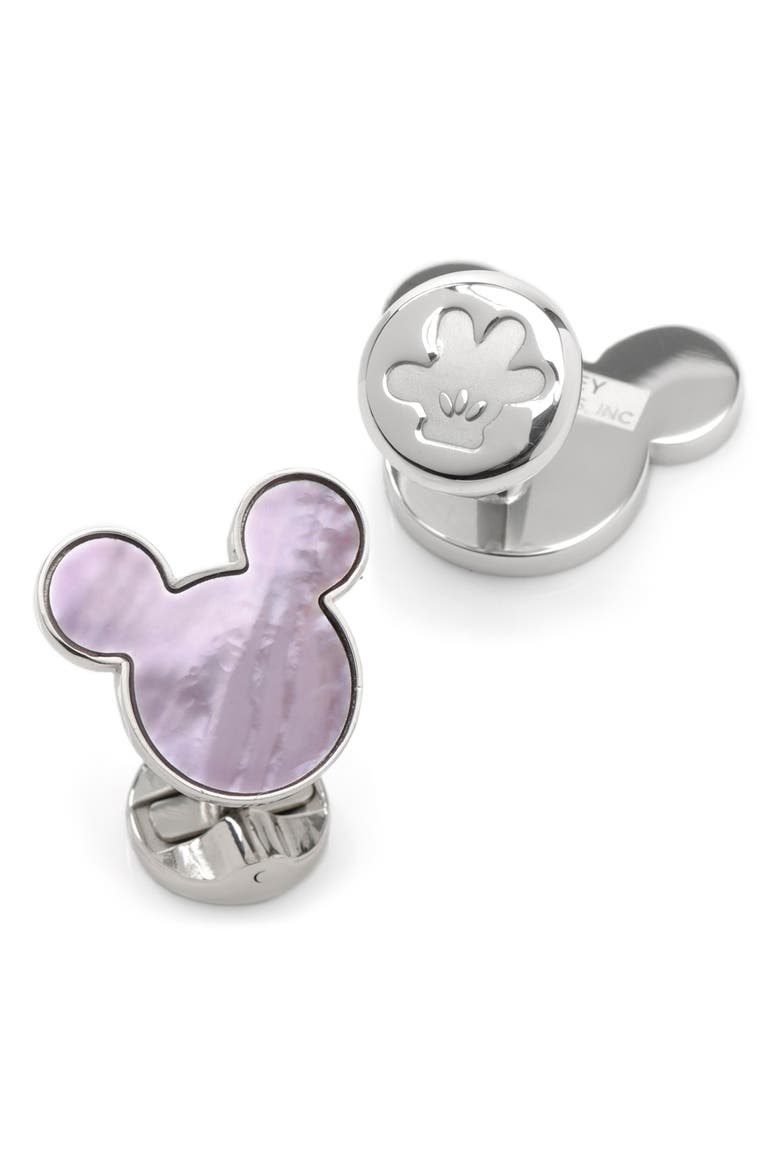 Mickey Mouse Silhouette Mother of Pearl Cuff Links, Alternate, color, PURPLE