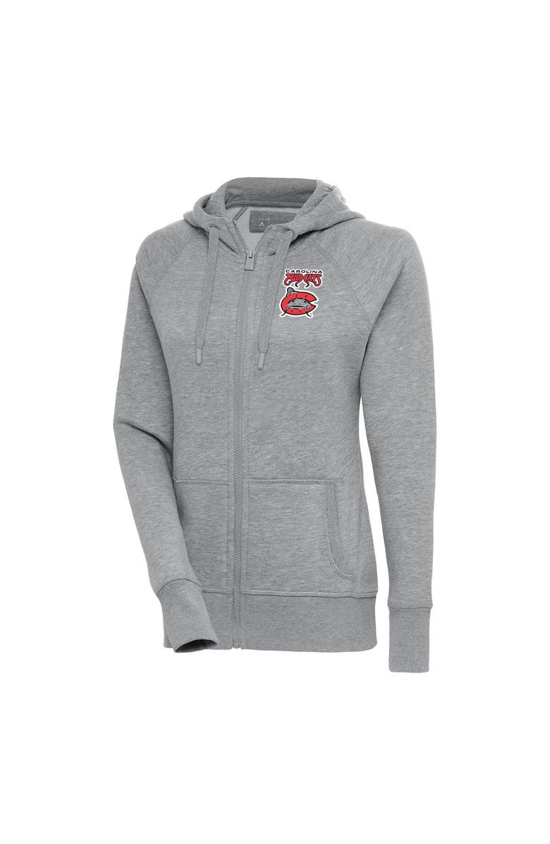 ANTIGUA Women's Antigua Heather Gray Carolina Mudcats Victory Full-Zip Hoodie, Main, color,