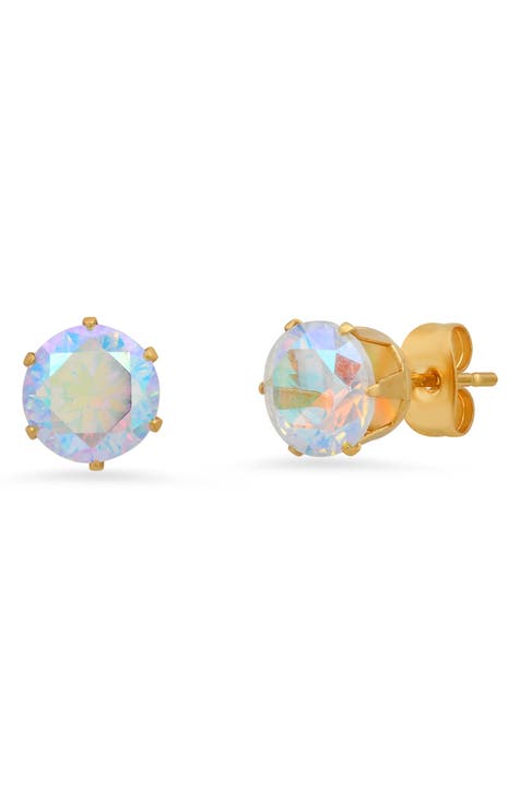 18K Yellow Gold Plated Stainless Steel Round-Cut Simulated Diamond Stud Earrings