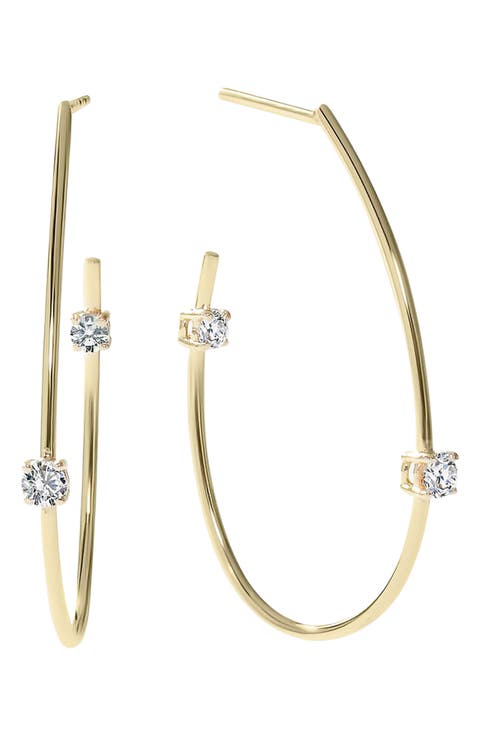 14K Gold Solo Diamond Teardrop Hoop Earrings
