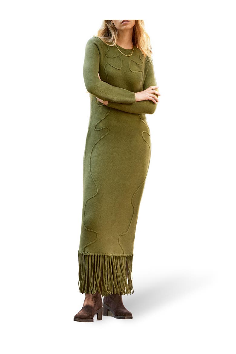 Applique Knit Maxi Dress, Alternate, color, Khaki