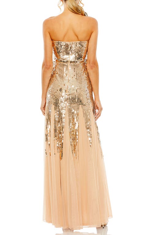 Mac Duggal Strapless Sequin Mesh Gown In Rose Gold