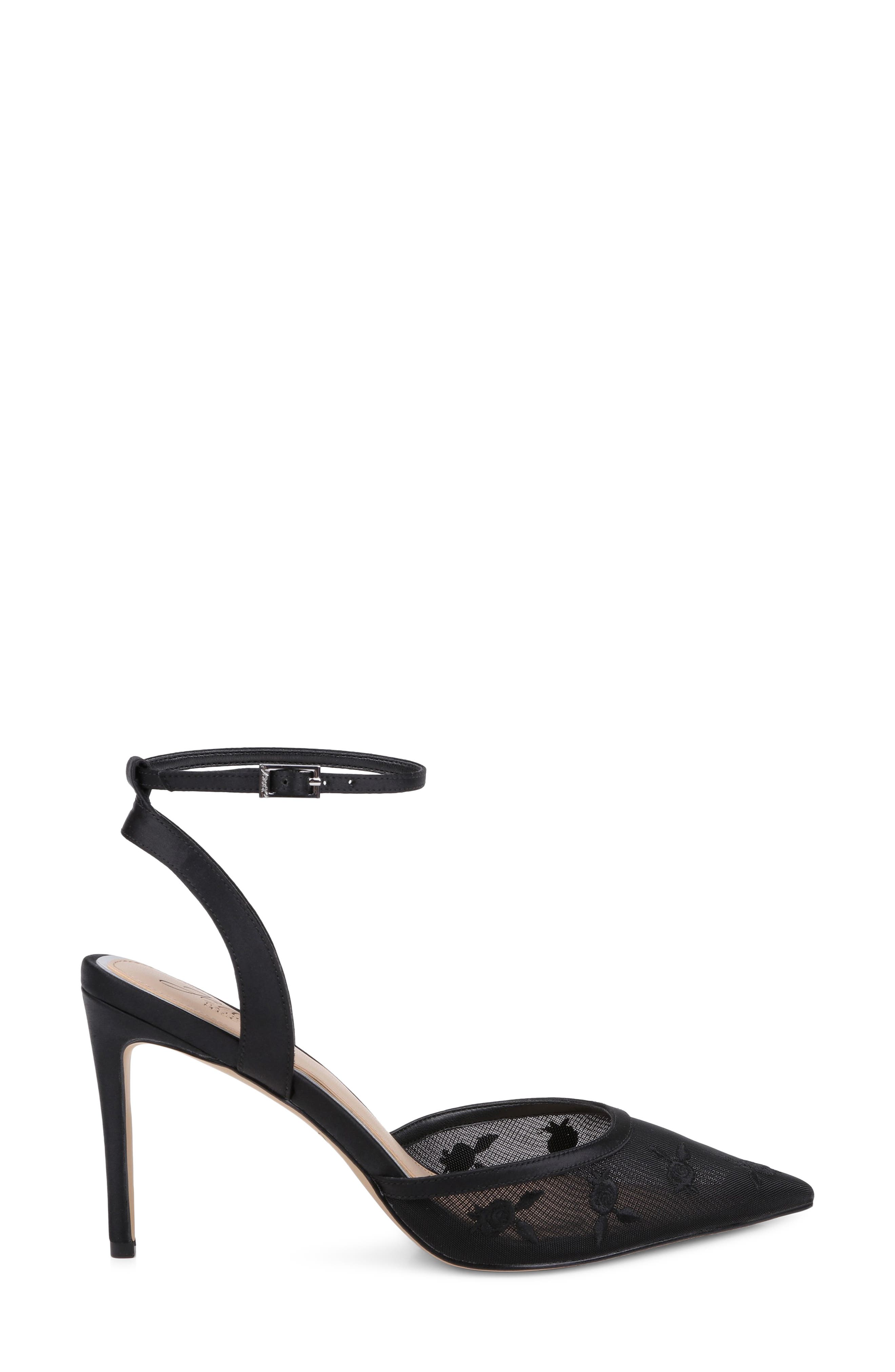 Jewel Badgley Mischka Zaida Ankle Strap Pointed Toe Pump, Alternate, color, Black Satin