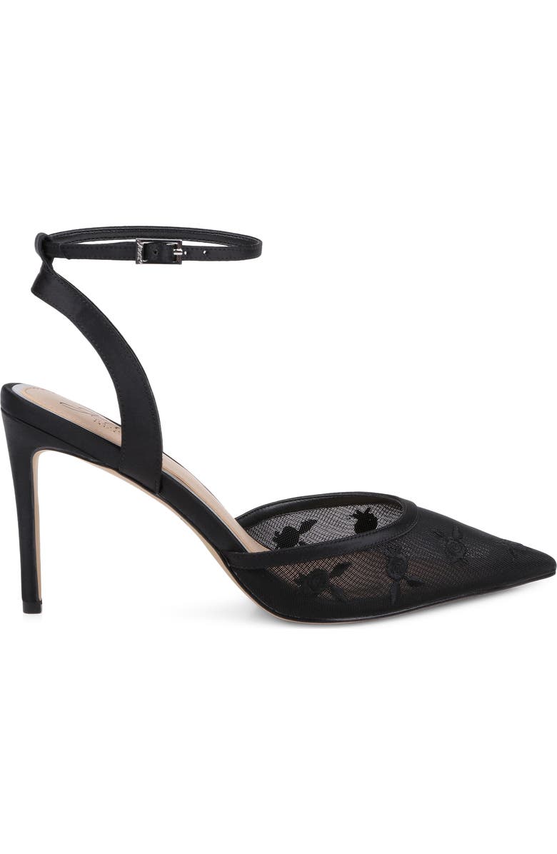 Jewel Badgley Mischka Zaida Ankle Strap Pointed Toe Pump, Alternate, color, Black Satin