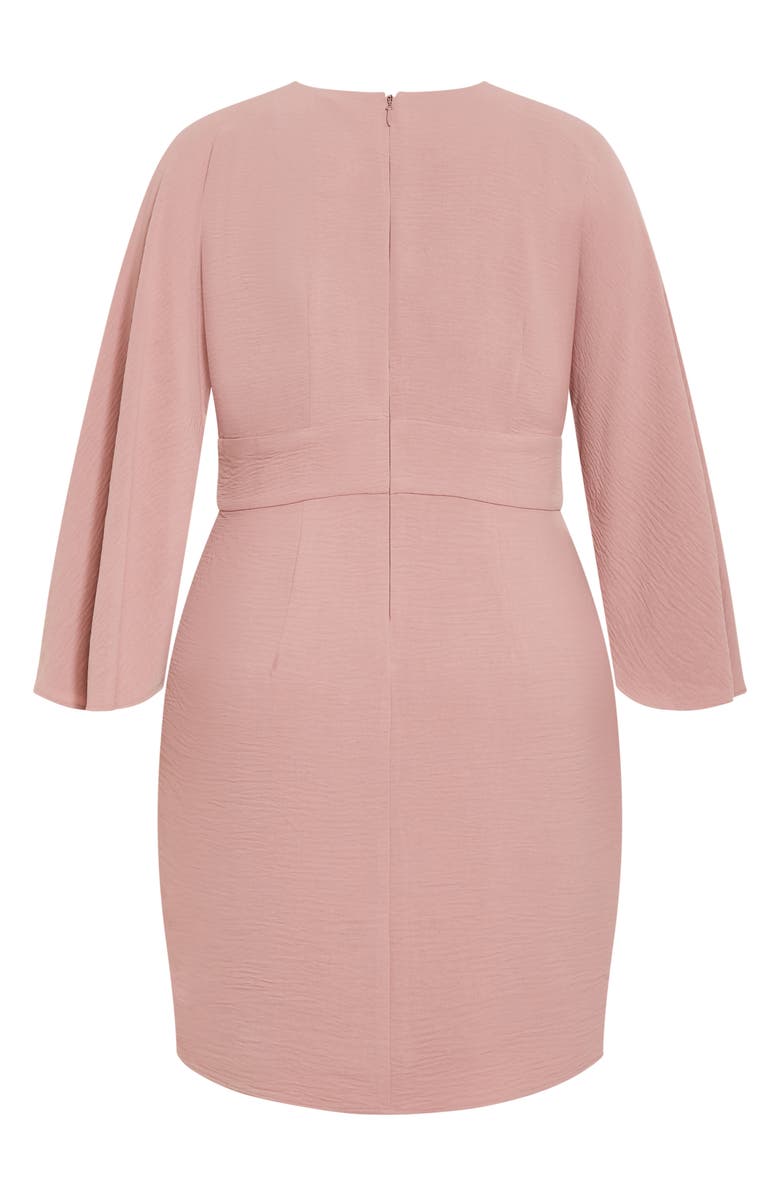 City Chic Malani Pleated Long Sleeve Sheath Dress, Alternate, color, Rose