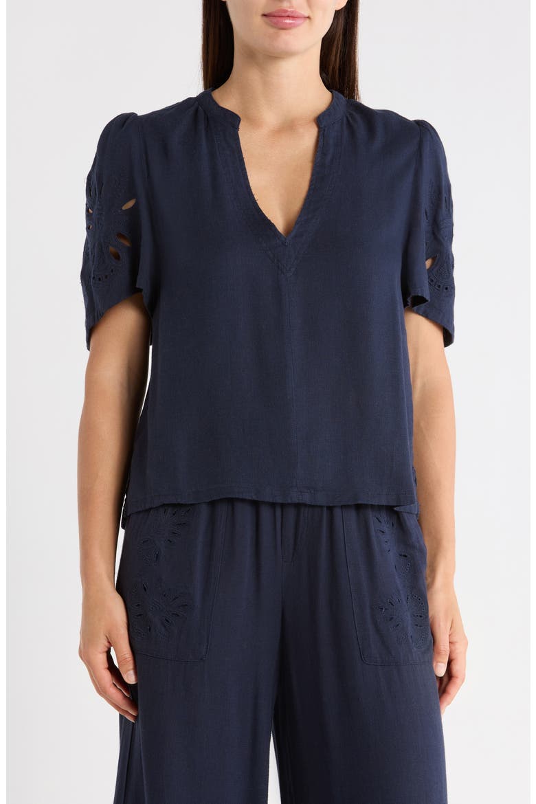 Cayden Embroidered Flutter Top, Main, color, NAVY BLUE