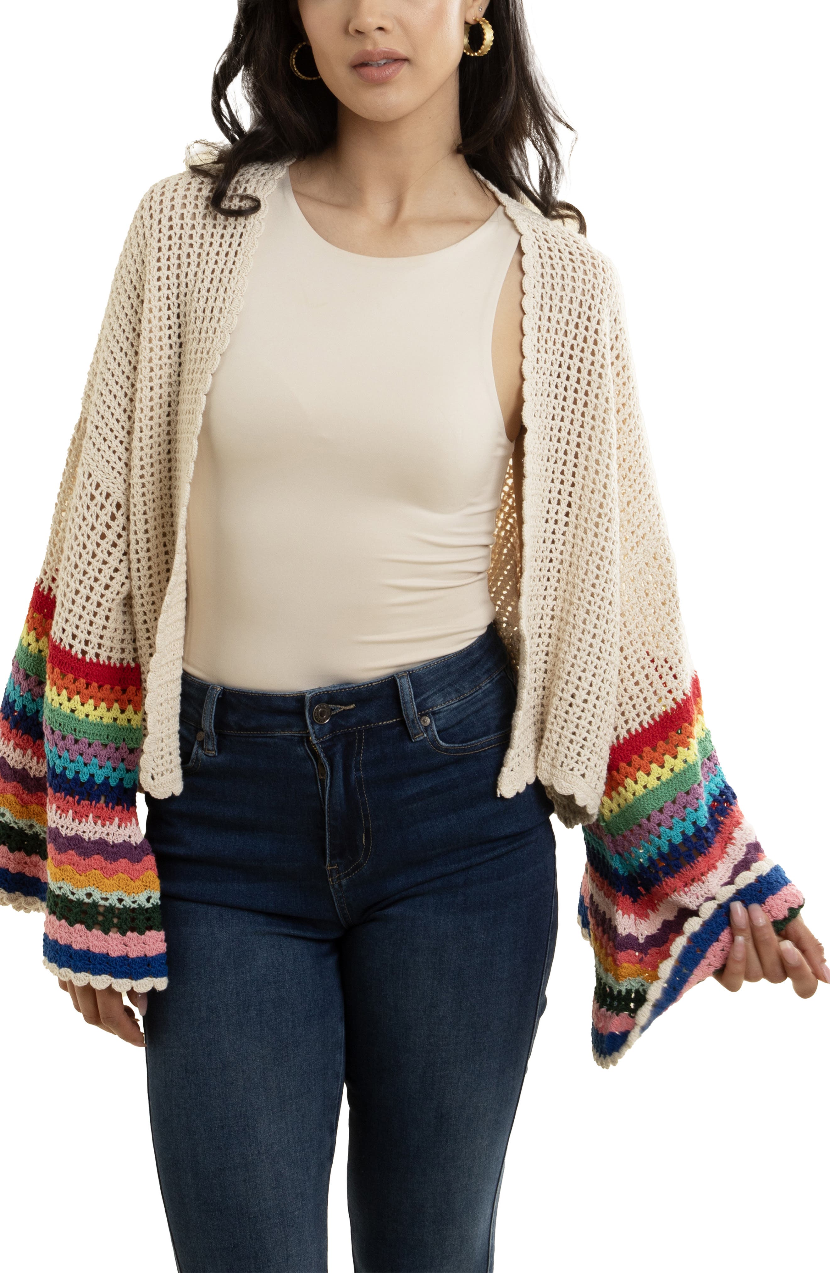 SAACHI Rainbow Sleeve Crochet Cardigan