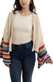 SAACHI Rainbow Sleeve Crochet Cardigan