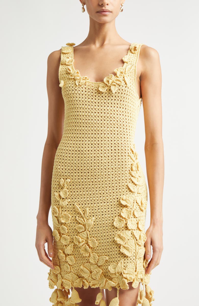 Oscar de la Renta 3D Floral Kint Dress, Alternate, color, Banana