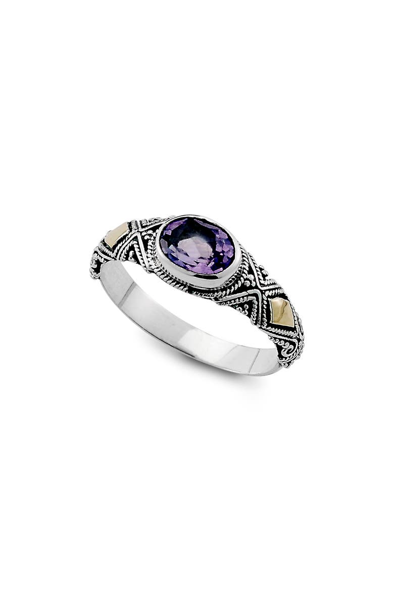 Sterling Silver & 18K Yellow Gold Oval Amethyst Ring, Main, color, PURPLE