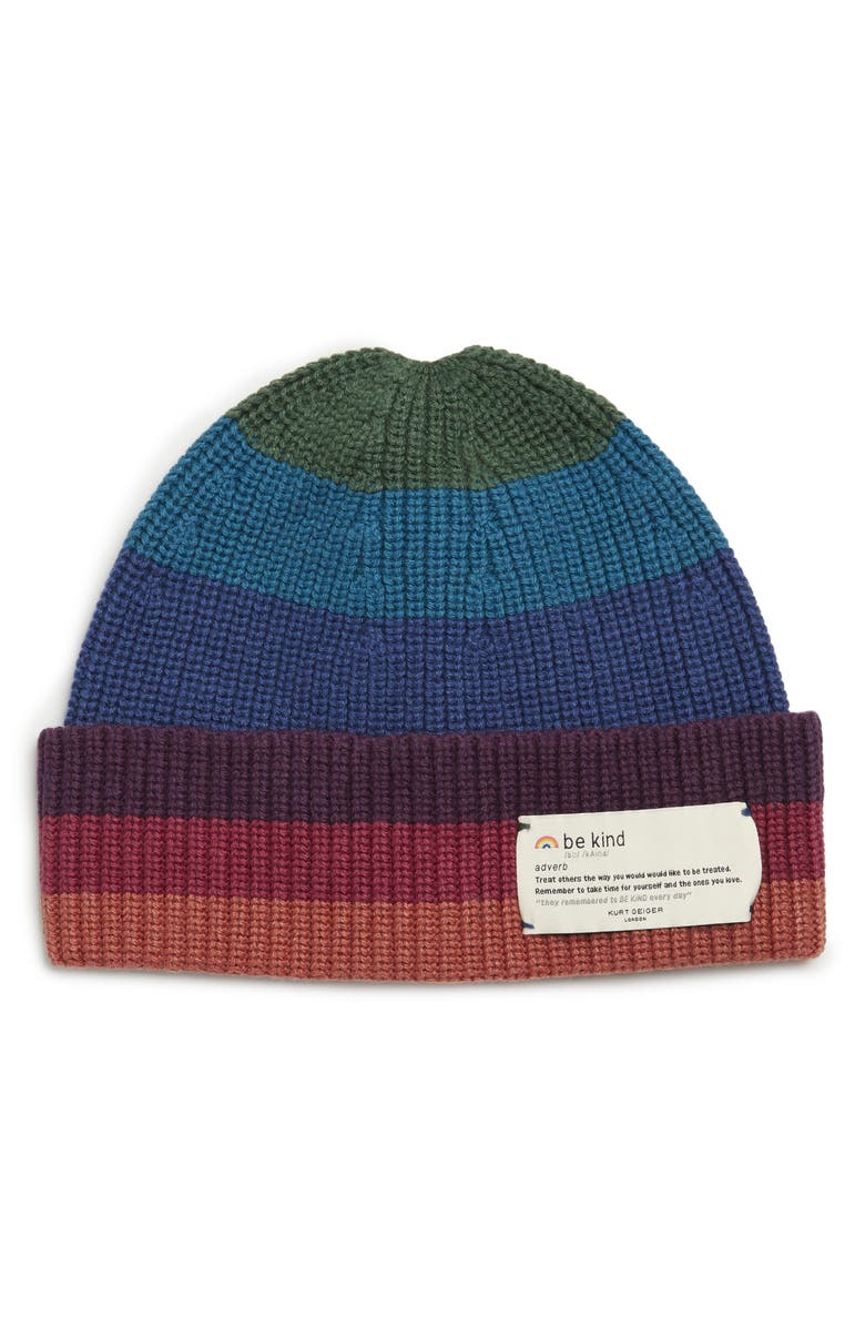 Kurt Geiger London Rainbow Stripe Chunky Knit Cuff Beanie, Main, color, Blue Other