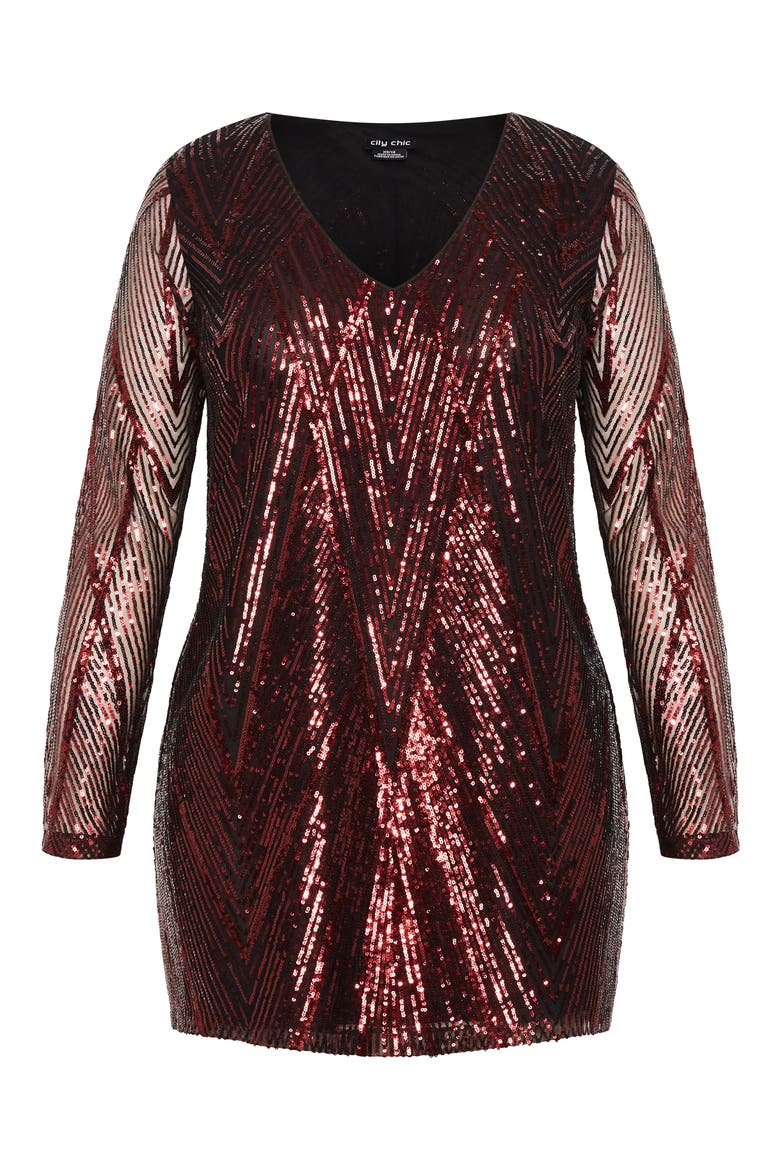 Veda Long Sleeve Sequin Minidress, Alternate, color, RUBY