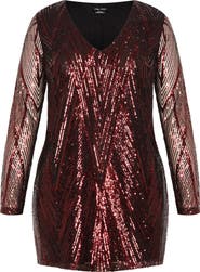 City Chic Veda Long Sleeve Sequin Minidress
