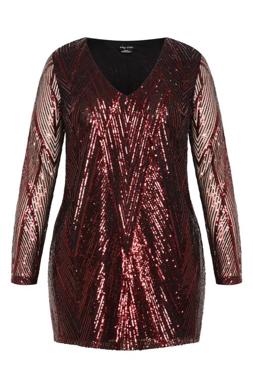 City Chic Veda Long Sleeve Sequin Minidress In Red