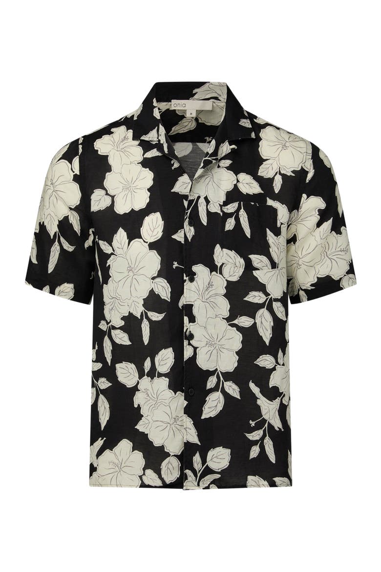Air Linen Convertible Vacation Shirt, Alternate, color, BLACK/OFF WHITE