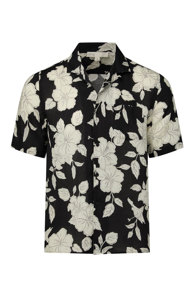 Onia Air Linen Convertible Vacation Shirt, Alternate, color, Black/Off White