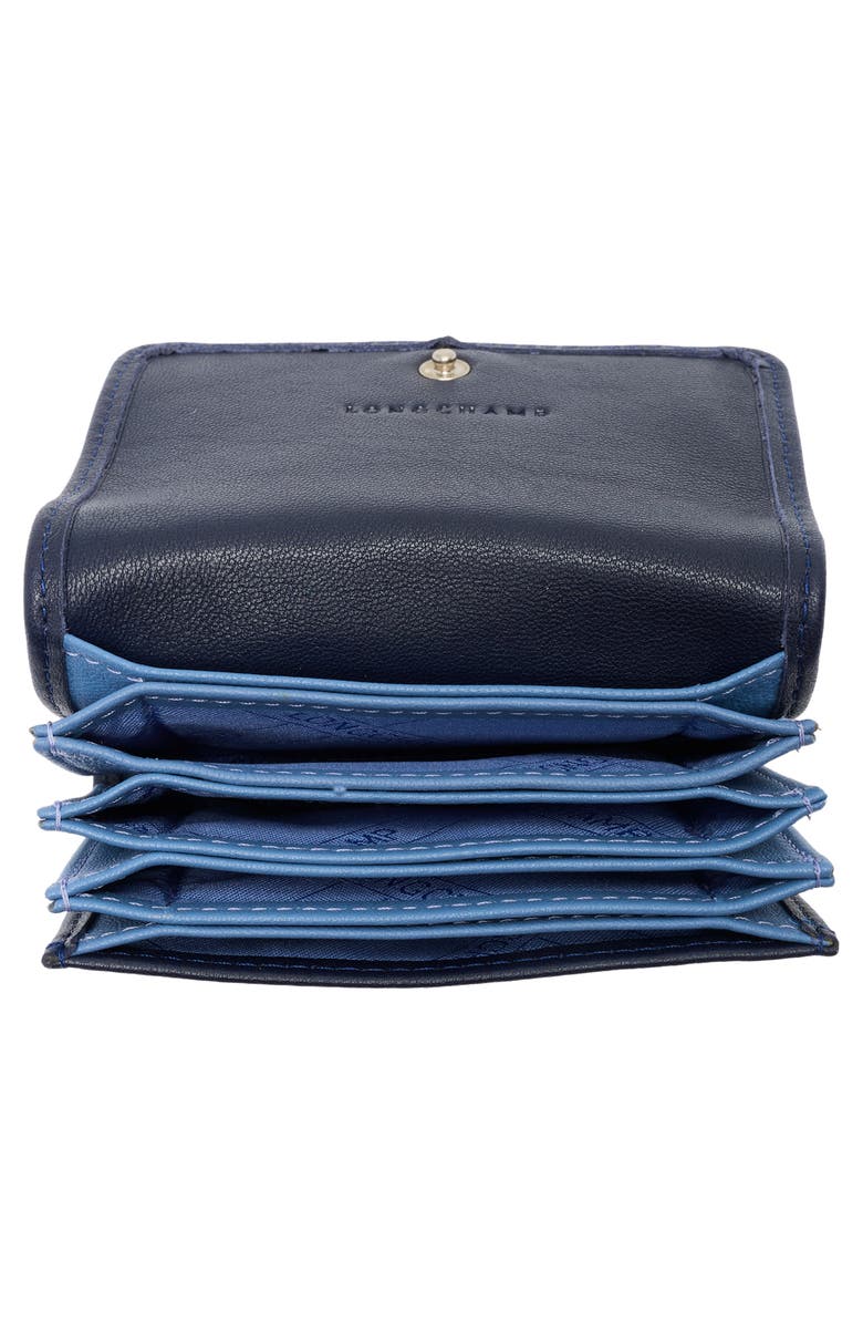 Longchamp Le Pliage Leather Flap Card Case, Alternate, color, Navy