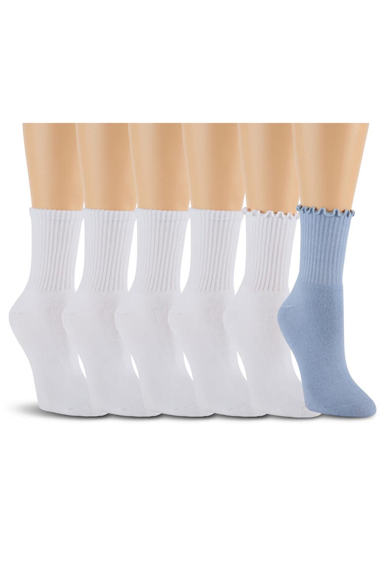 Assorted 6-Pack Cushioned Crew Socks, Alternate, color, BLUE/ WHITE