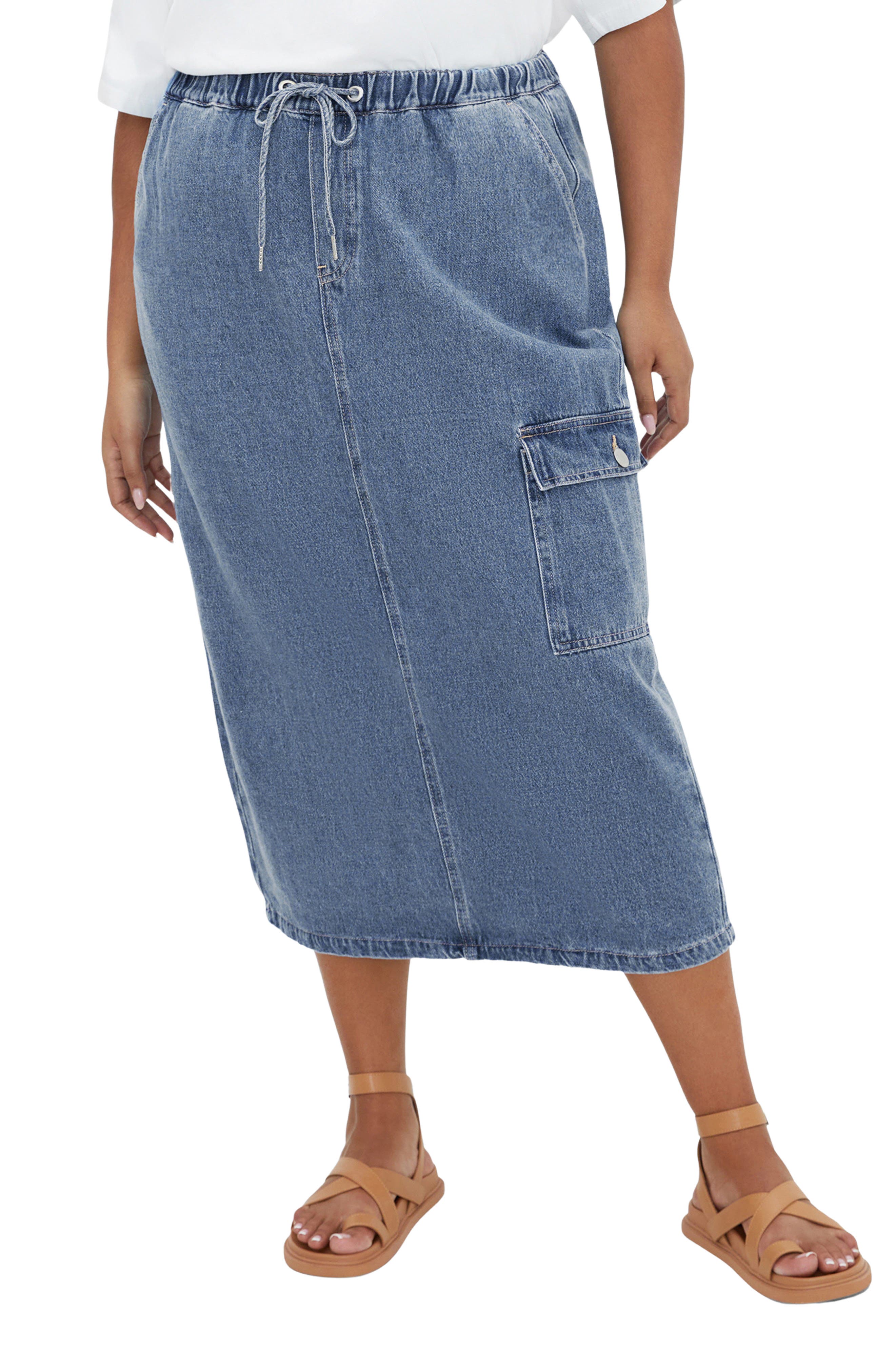 City Chic Alexis Tie Waist Denim Skirt