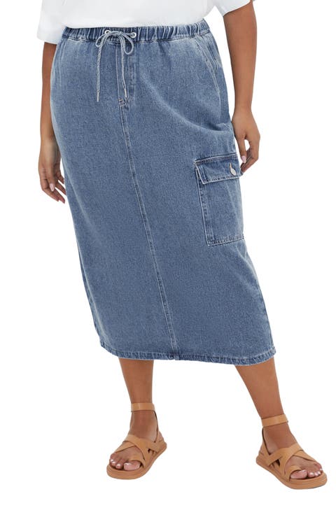 Alexis Tie Waist Denim Skirt (Plus)