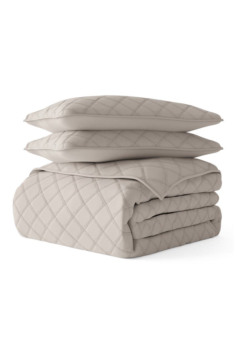 All Season Diamond Stitch 3-Piece Down Alternative Quilt Set, Main, color, LATTE