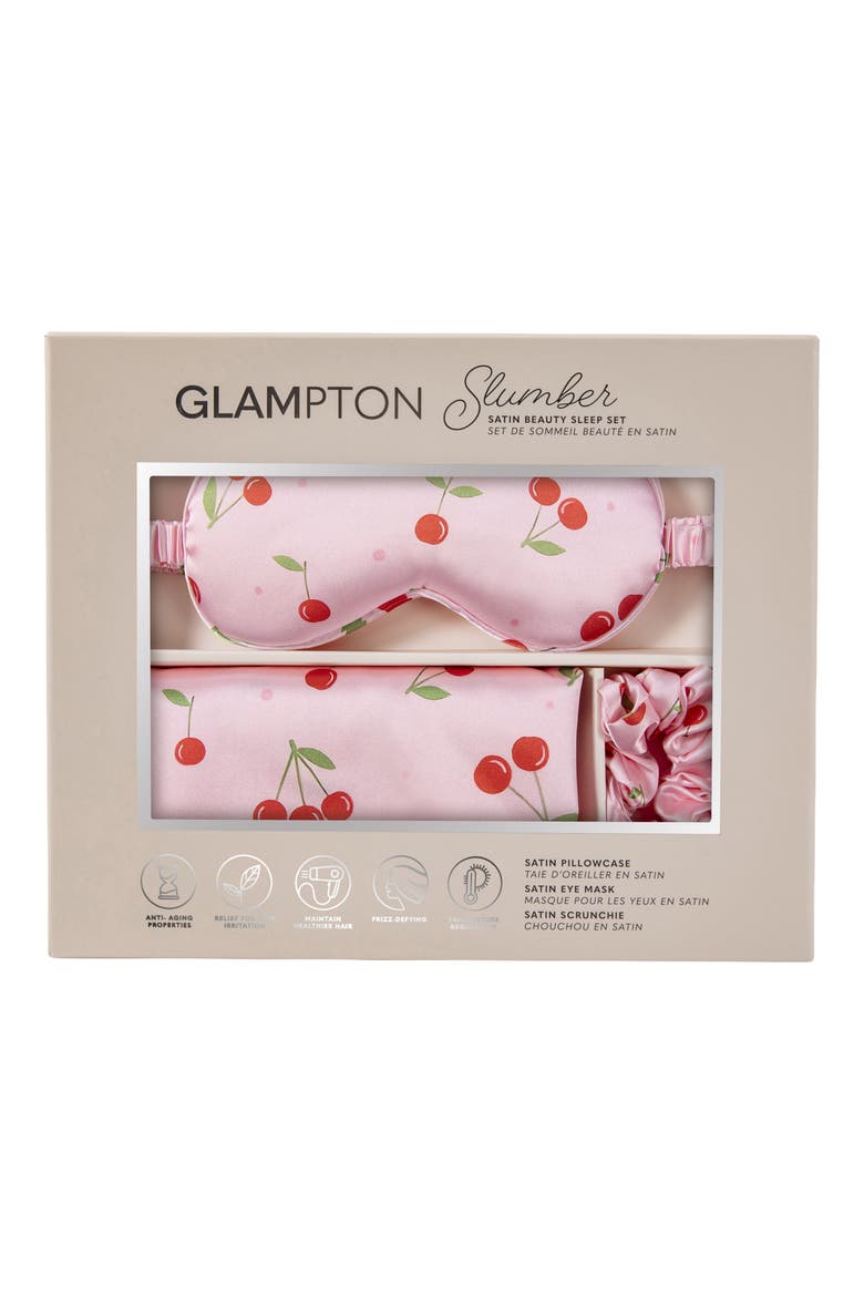 Satin Eye Mask, Scrunchie & Pillowcase Set, Alternate, color, CHERRY