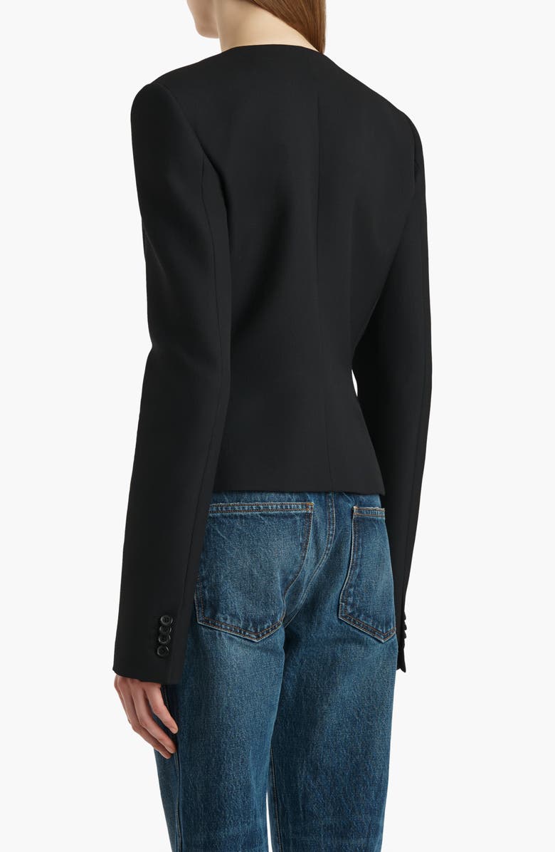 Khaite Nara Collarless Wool Canvas Jacket, Alternate, color, Black