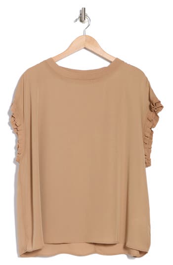 T Tahari Ruffle Cap Sleeve Top In Toffee