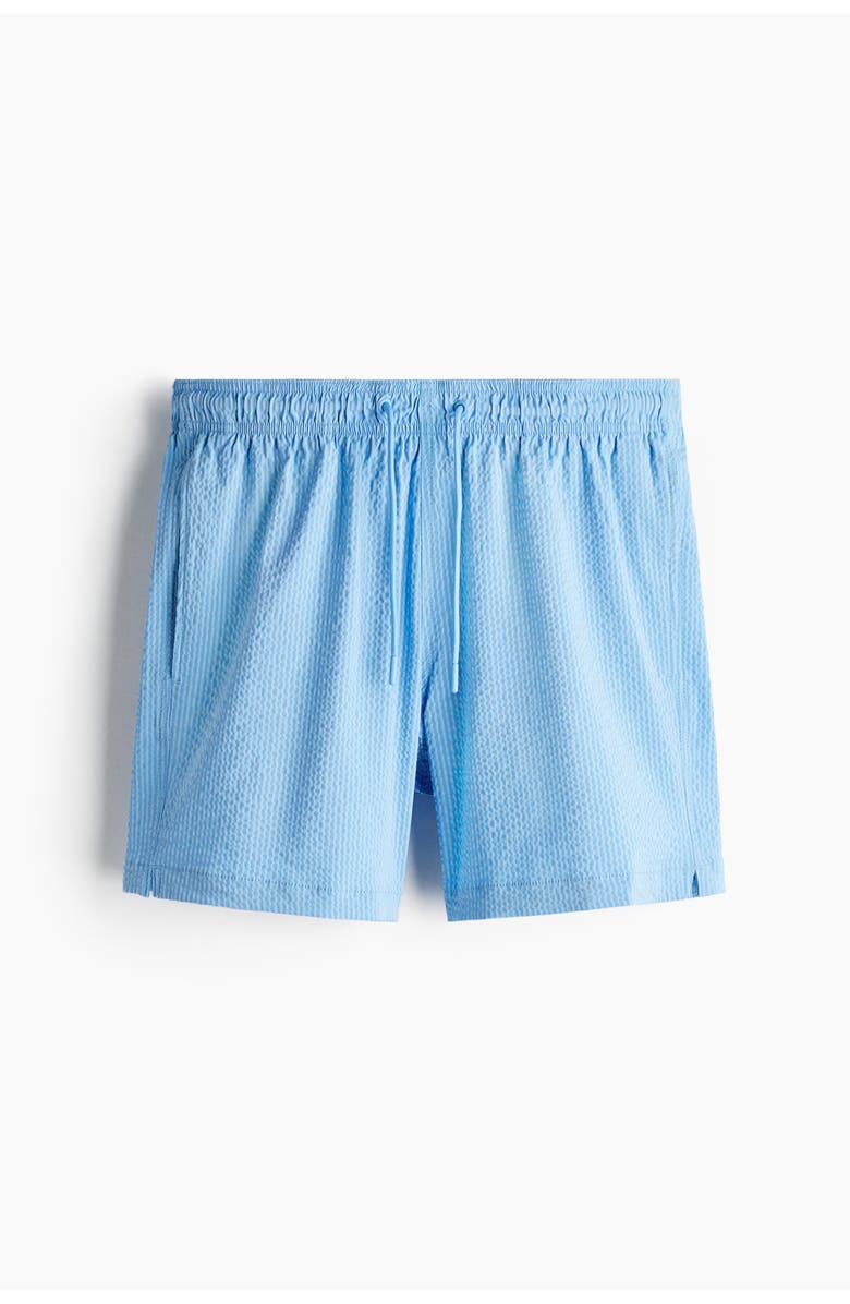 H&M Seersucker Swim Shorts, Main, color, Light Blue/Striped