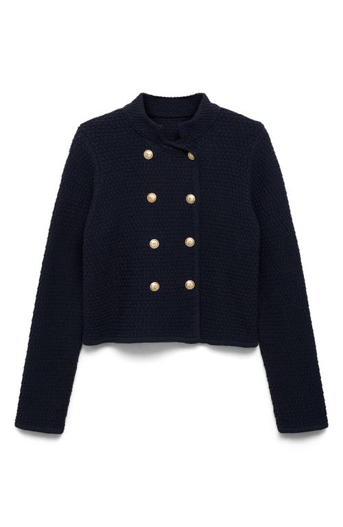 Mango Double Breasted Knit Blazer In Navy