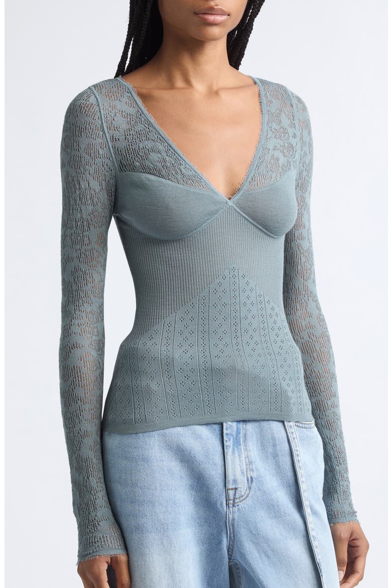 Wool Blend Pointelle Lace Sweater, Alternate, color, AIRFORCE