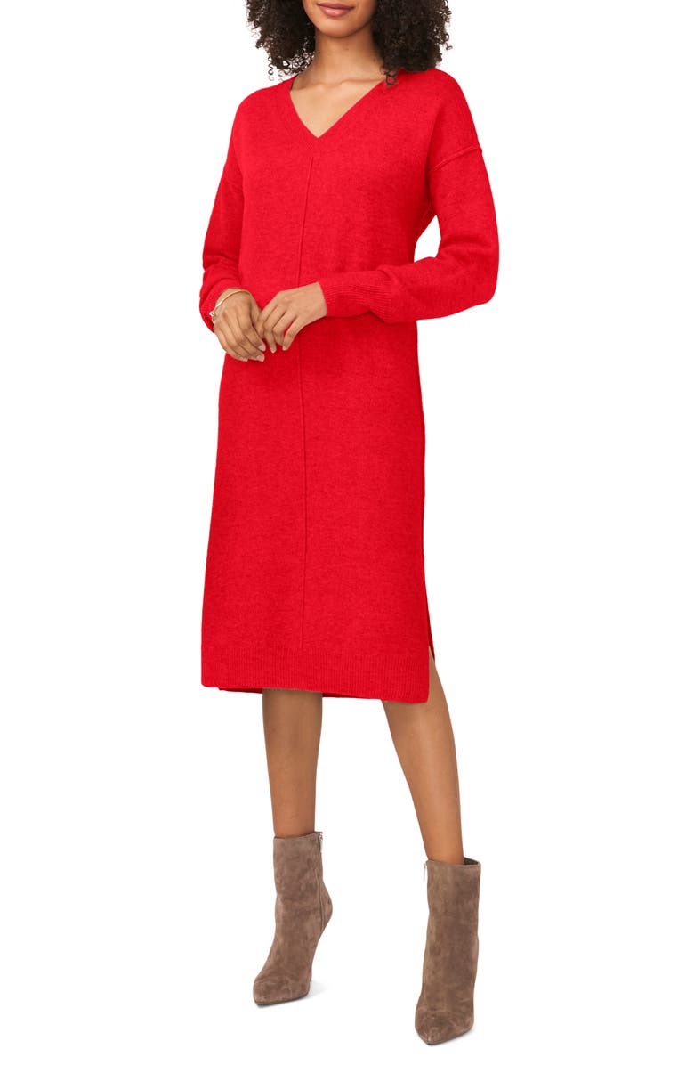 Vince Camuto Exposed Seam Long Sleeve Sweater Dress, Main, color, Luminous Red