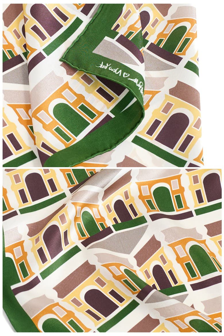 Square Arch Print Silk Bandana, Alternate, color, GREEN