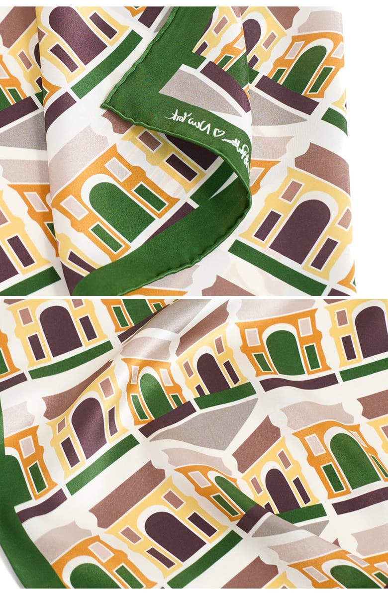 Lost Pattern Square Arch Print Silk Bandana, Alternate, color, Green