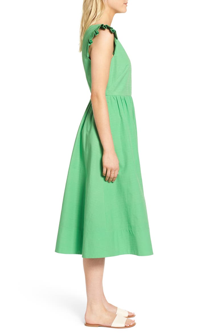 Ruffle Fit & Flare Midi Dress, Alternate, color, GREEN KELLY